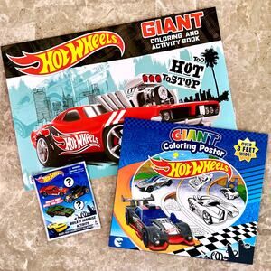 Hot Wheels Giant Coloring/Activity Book, 3' Coloring Poster, & Surprise Build-It